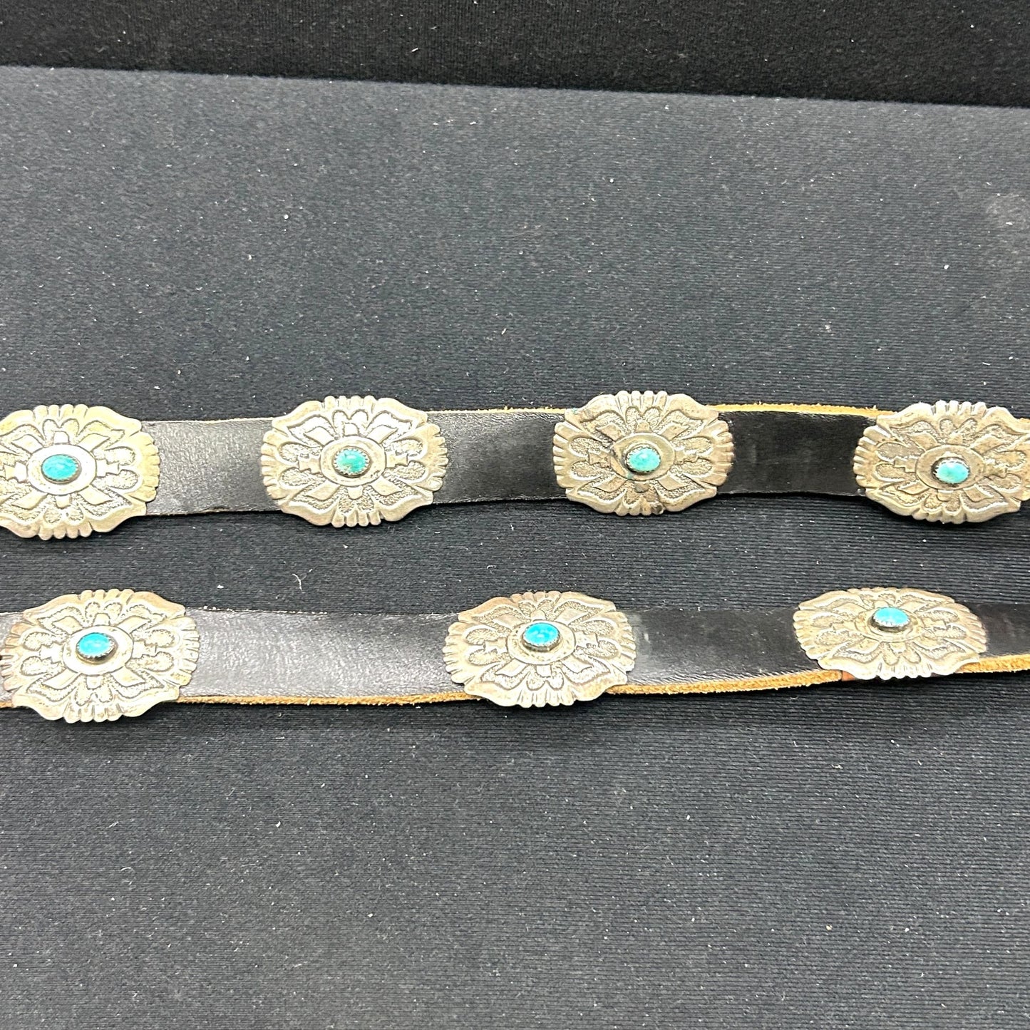 Antique Native American Indian Art Concho Belt Sterling Silver & Turquoise 12pc