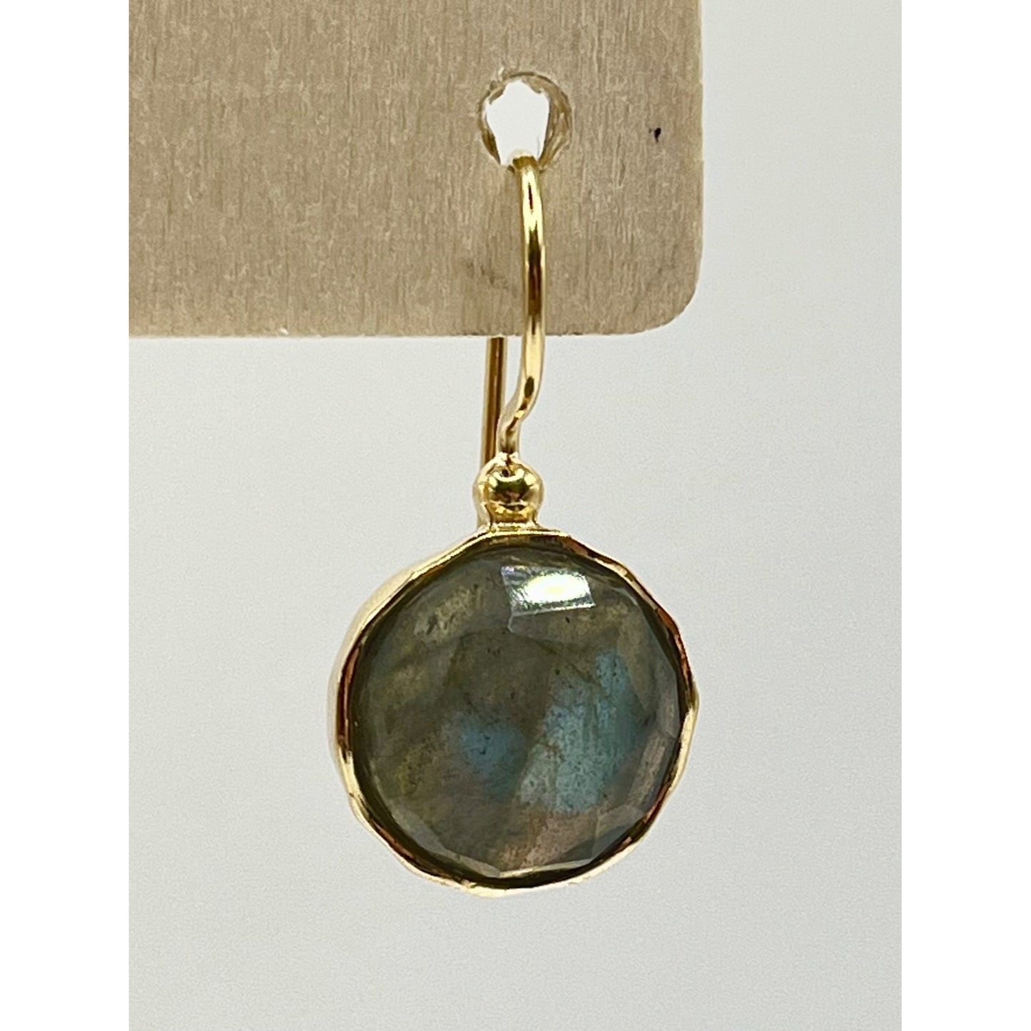 Gold Layered Sterling Silver Labradorite Bezel Round Pendant Dangle Earrings