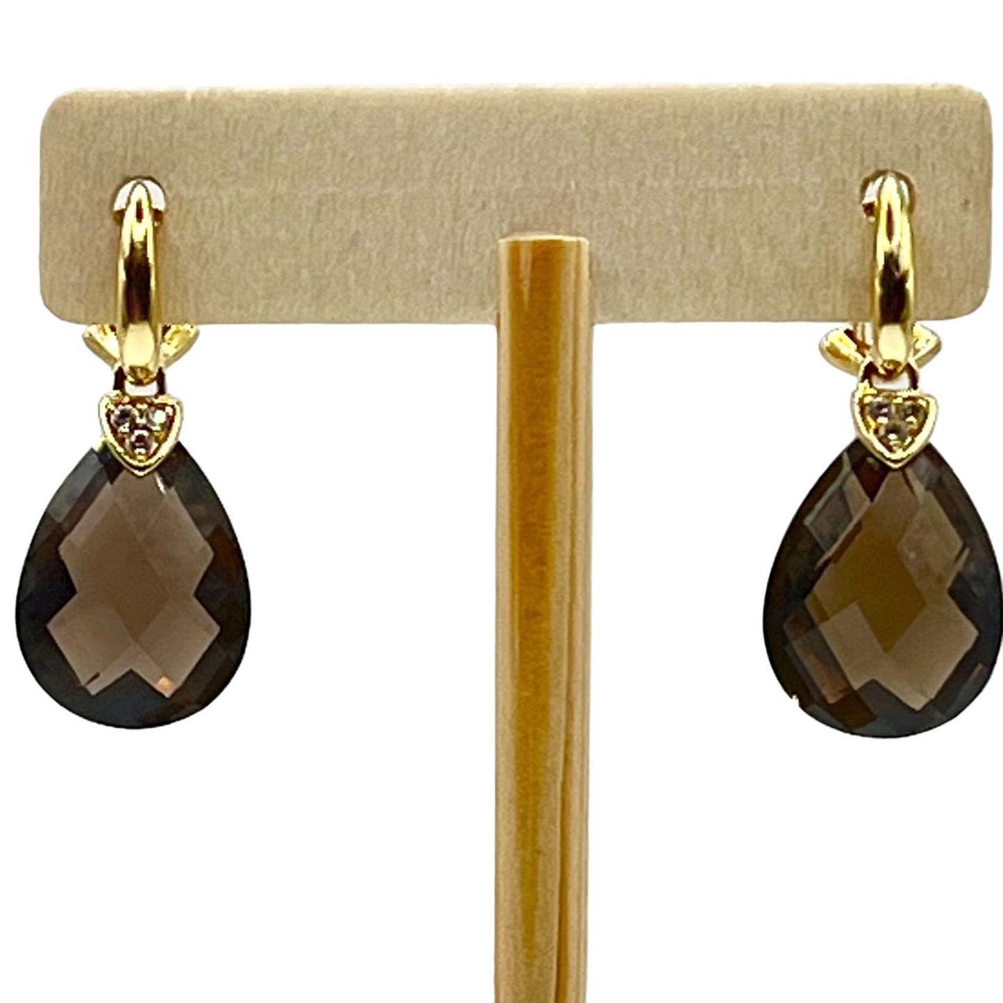 925 Sterling Silver Gold Layered Smoky Quartz Dangle Drop Earrings Formal