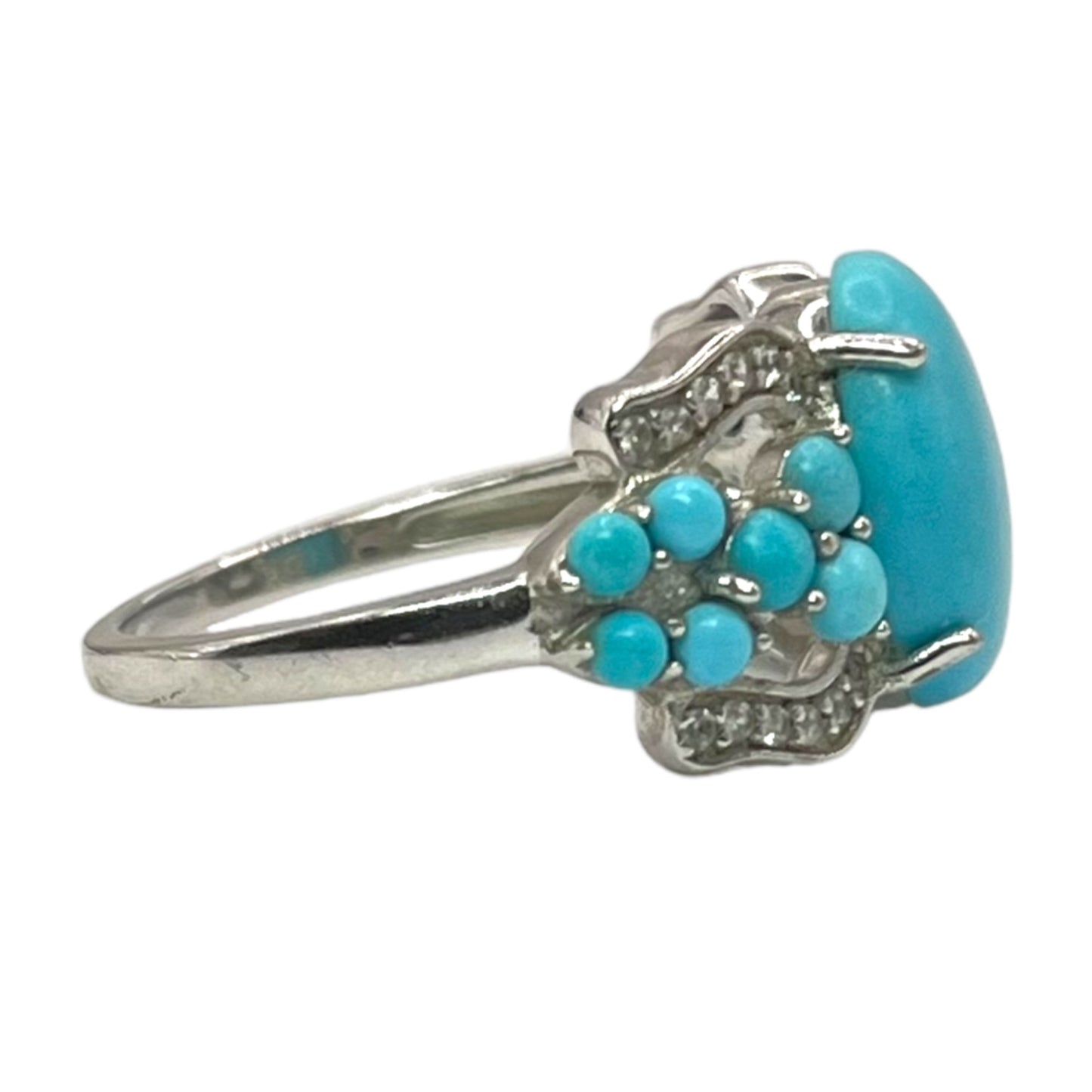 925 Sterling Silver Sleeping Beauty Turquoise CZ Sz 8 Ring Bohemian Southwestern