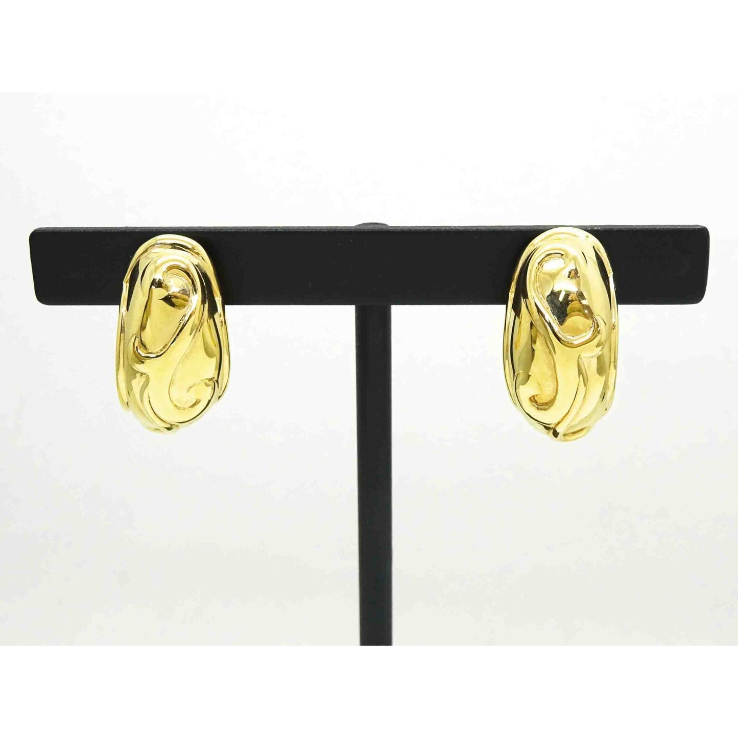 Burdick 11.4mm Wide Half Hoop Swirl Design Drop Earrings 14k Gold