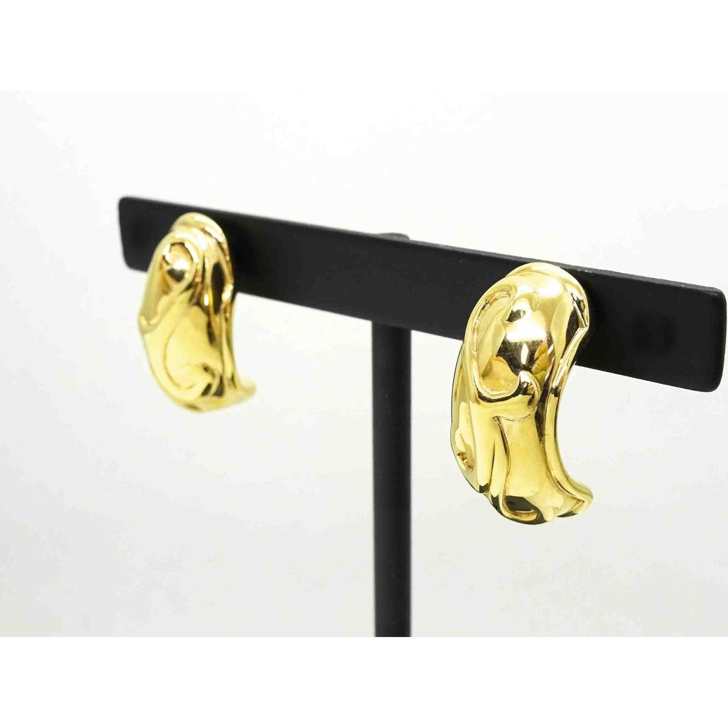 Burdick 11.4mm Wide Half Hoop Swirl Design Drop Earrings 14k Gold