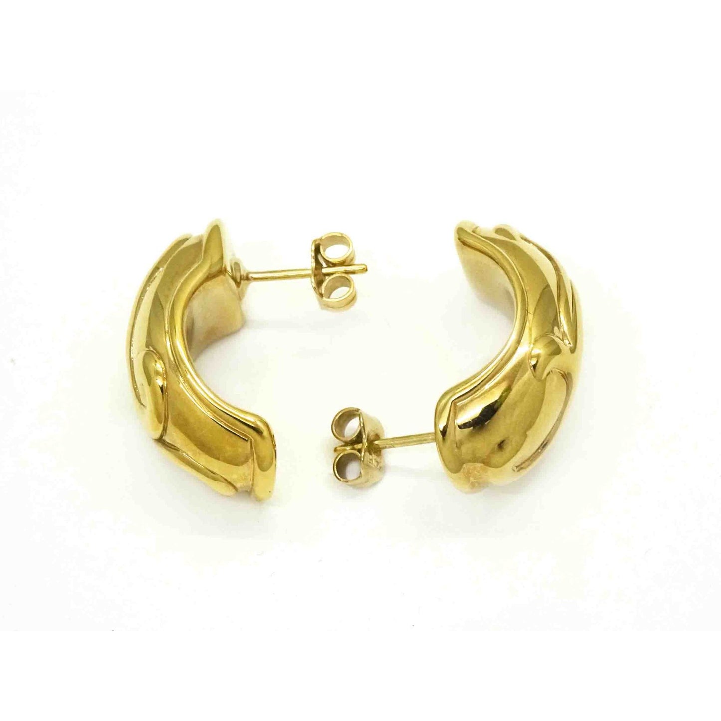 Burdick 11.4mm Wide Half Hoop Swirl Design Drop Earrings 14k Gold
