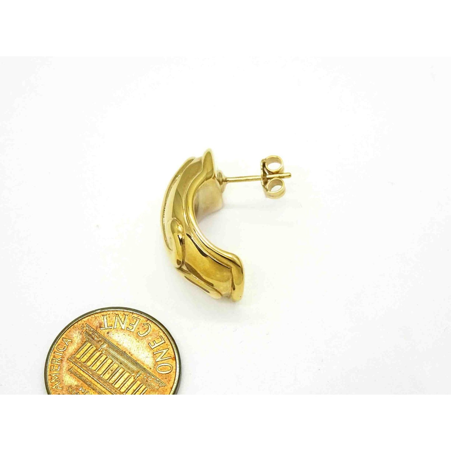 Burdick 11.4mm Wide Half Hoop Swirl Design Drop Earrings 14k Gold
