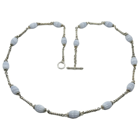 Whitney Kelly Ribbed Blue Lace Agate Sterling Silver Station Toggle Necklace 32"