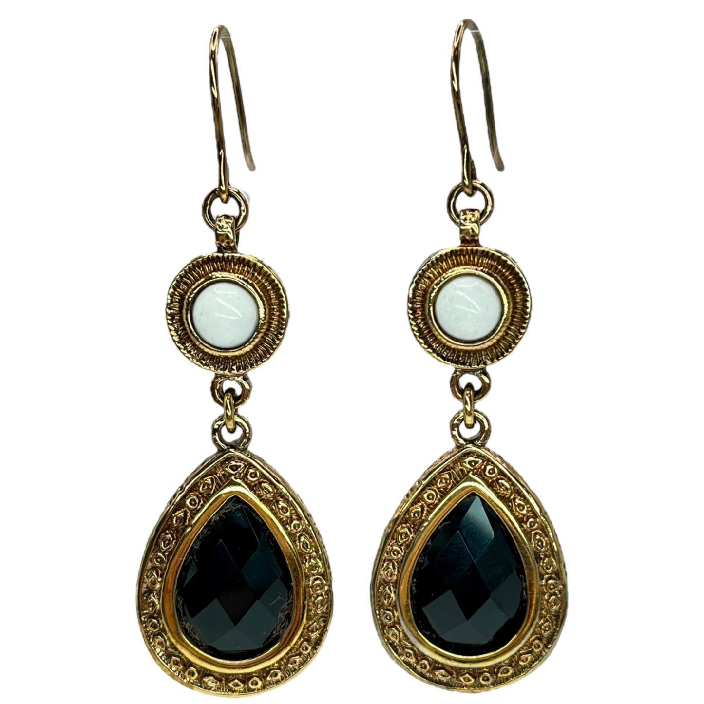 Bronzallure Gold Tone Dangle Drop Earrings Ornate Detailed White Black Formal