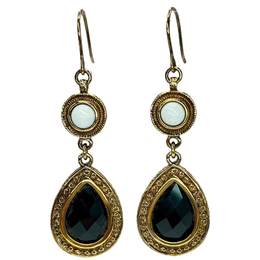 Bronzallure Gold Tone Dangle Drop Earrings Ornate Detailed White Black Formal