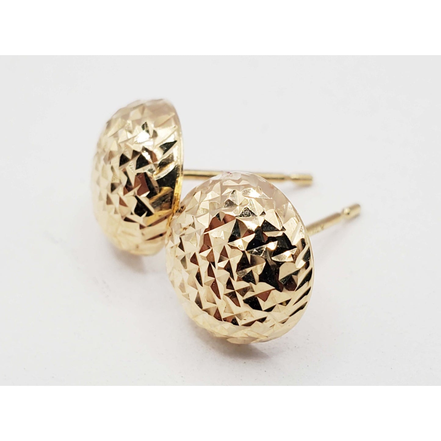 9mm Dia-Cut Button Style Stud Earrings 14k Gold