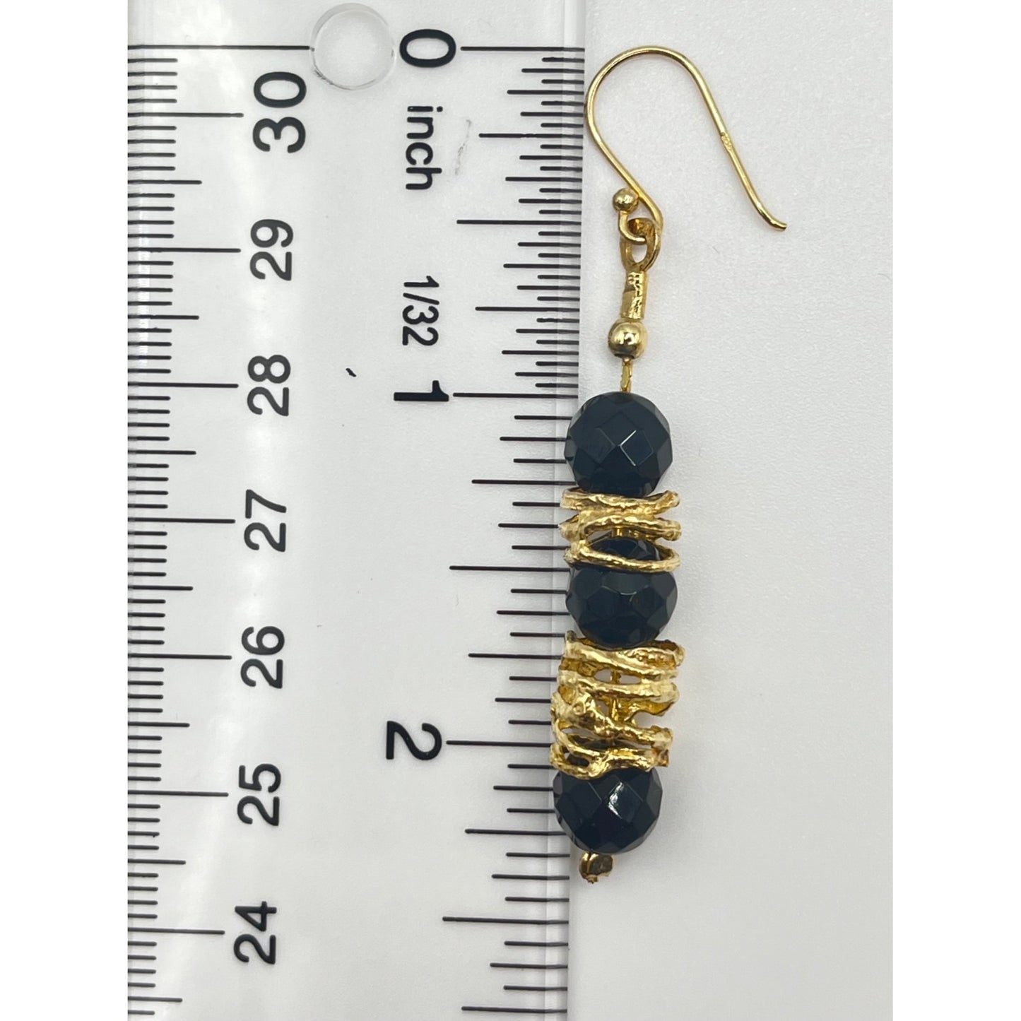 925 Sterling Silver Gold Layered Black Beaded Gold Wrap Dangle Earrings Formal