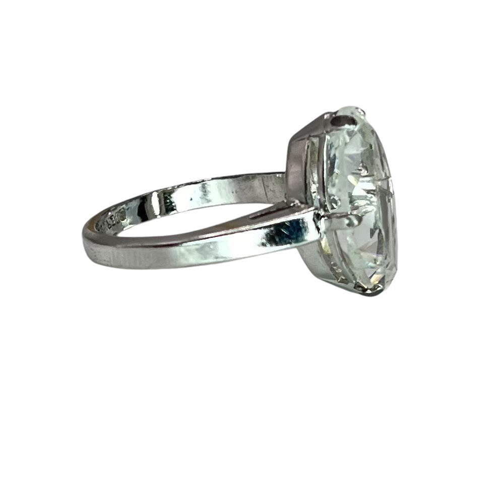 925 Sterling Silver Statement Ring Marquise Cut Crystal Size 6 Classic