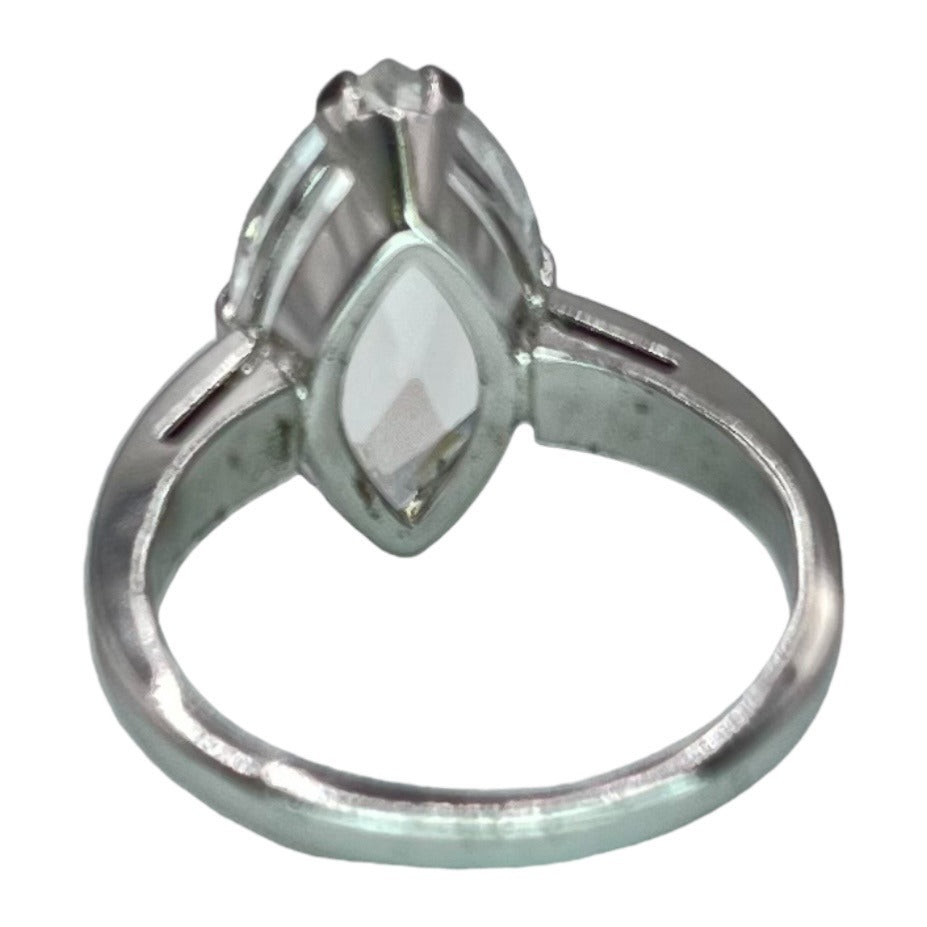 925 Sterling Silver Statement Ring Marquise Cut Crystal Size 6 Classic