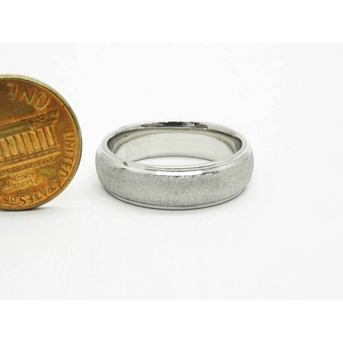 Men's 6mm Rounded Brushed Inlay Wedding Band Platinum Size 9.75
