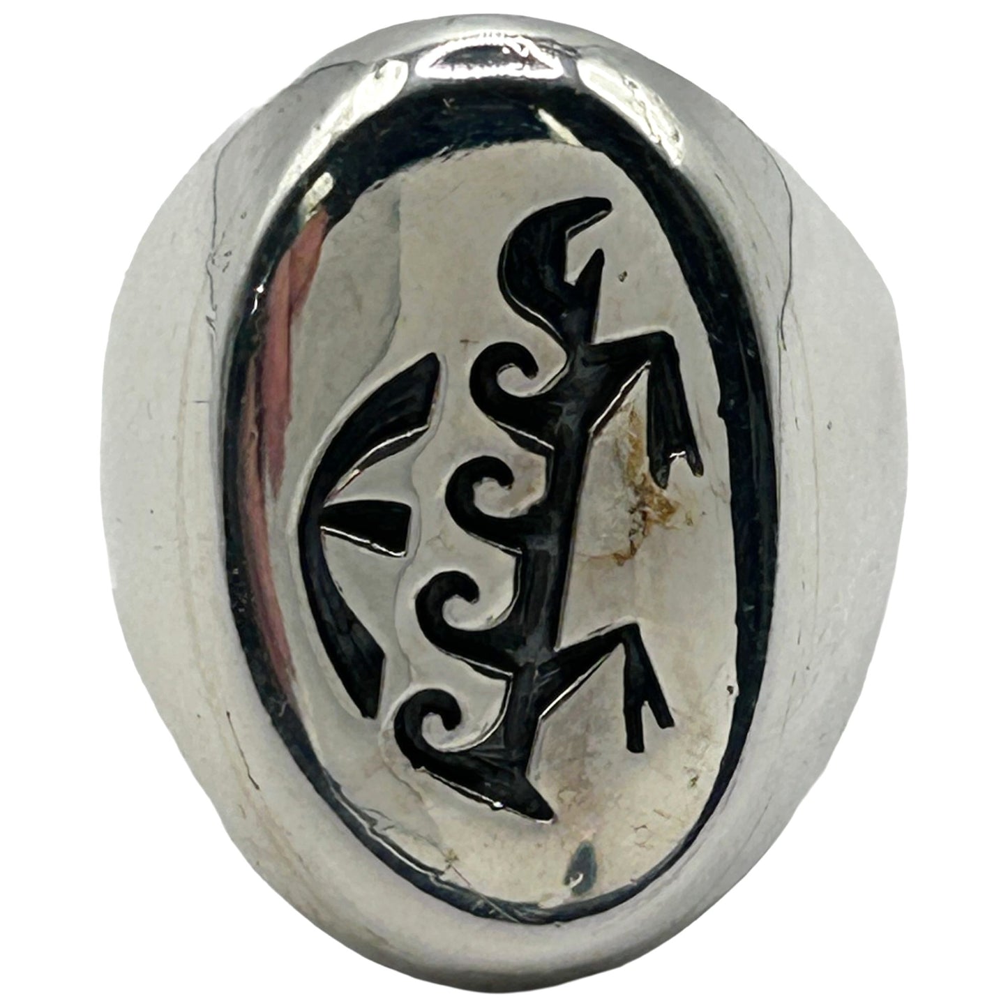 Hopi Steven Pooyouma Kuyvaya Sterling Silver Overlay Turtle Ring - Size 9