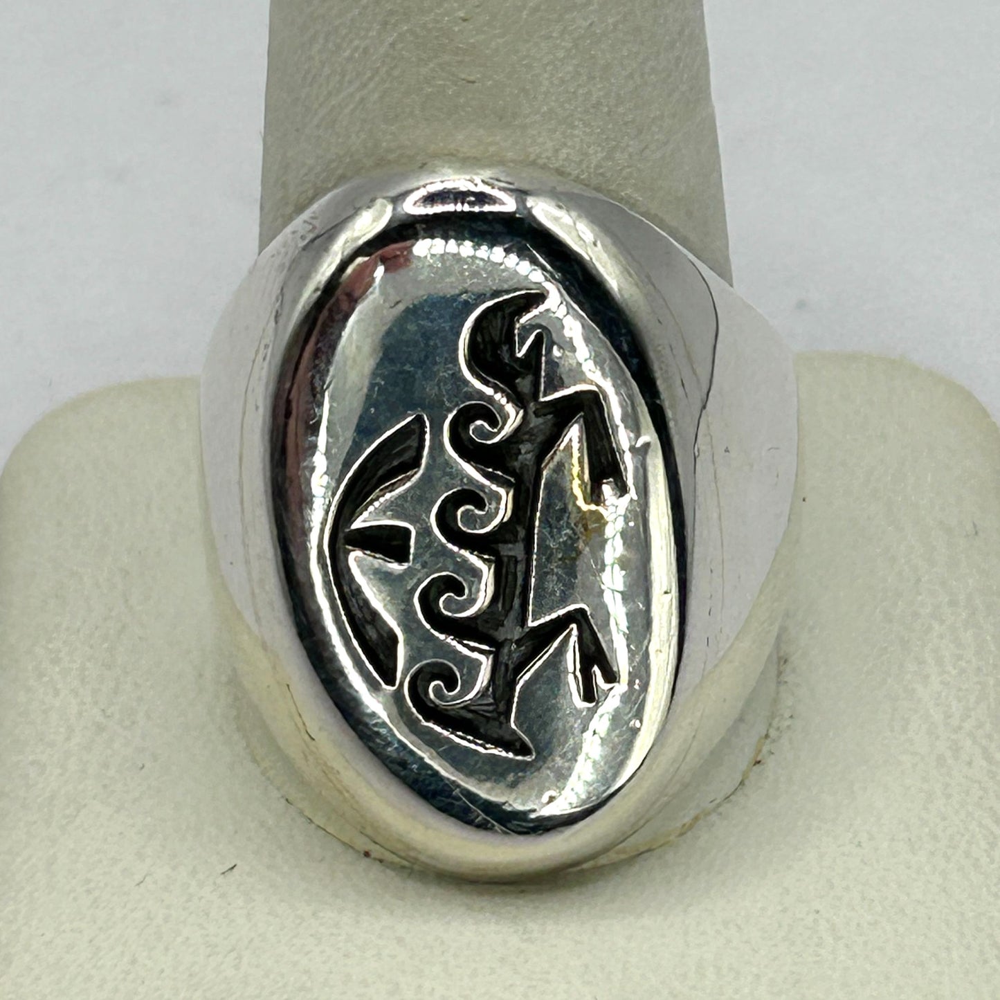 Hopi Steven Pooyouma Kuyvaya Sterling Silver Overlay Turtle Ring - Size 9