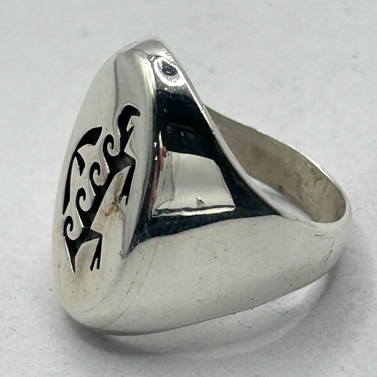 Hopi Steven Pooyouma Kuyvaya Sterling Silver Overlay Turtle Ring - Size 9