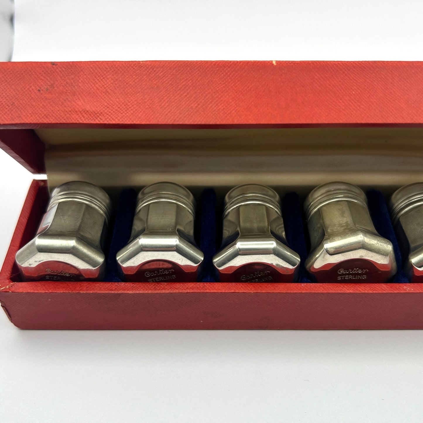 Cartier Set of 8 Sterling Silver Salt and Pepper Shakers in Original Red Box