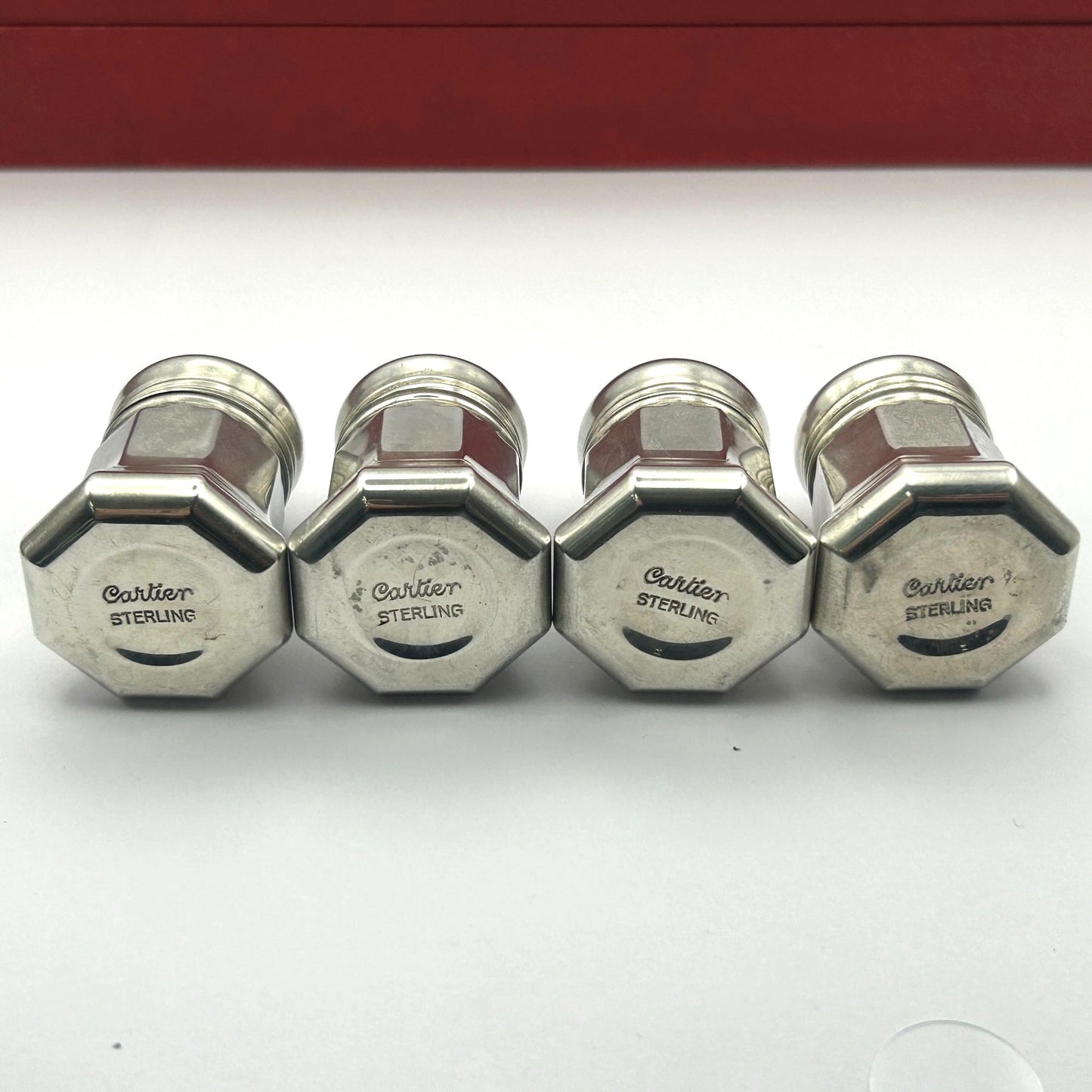 Cartier Set of 8 Sterling Silver Salt and Pepper Shakers in Original Red Box