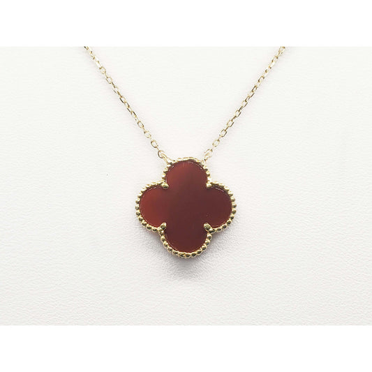 Carved Natural Carnelian Quatrefoil Clover Charm Pendant Necklace 18k Gold