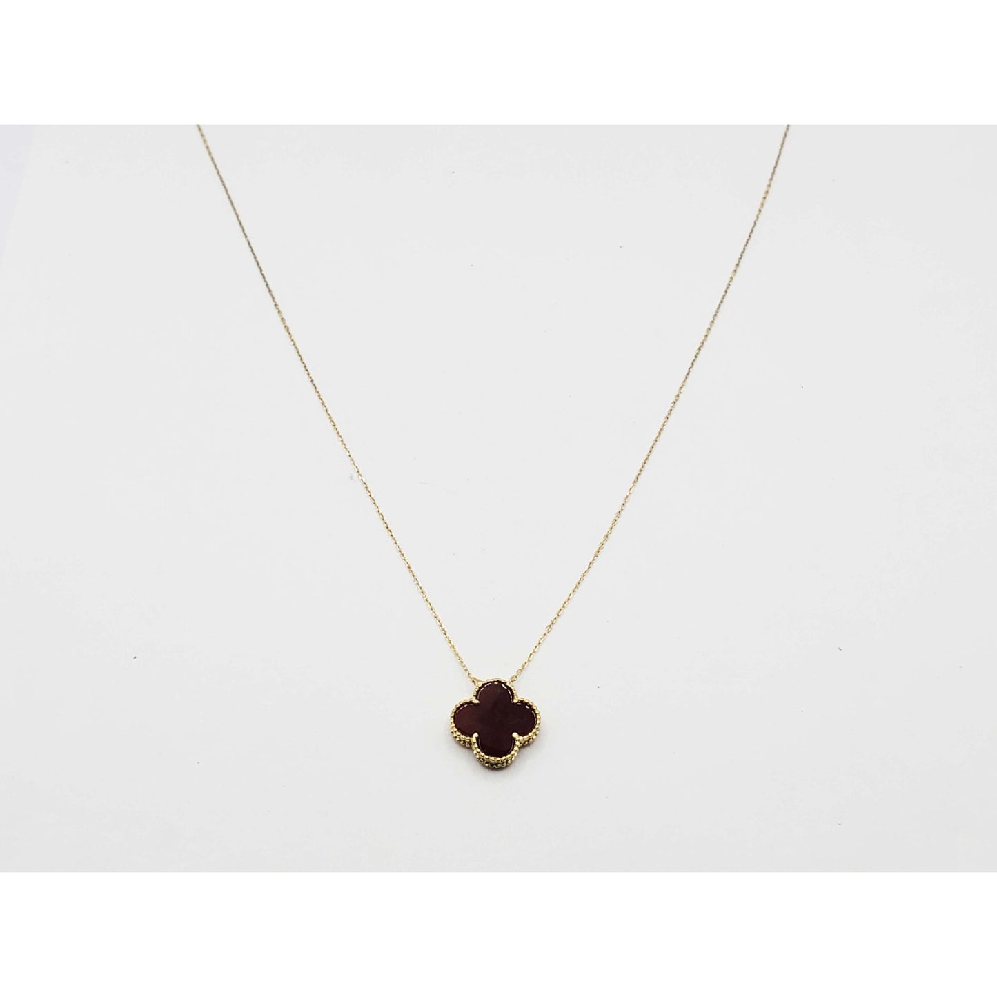 Carved Natural Carnelian Quatrefoil Clover Charm Pendant Necklace 18k Gold