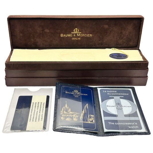 Vintage Brown Velvet Baume & Mercier Watch Box with Warranty + Papers (No Watch)