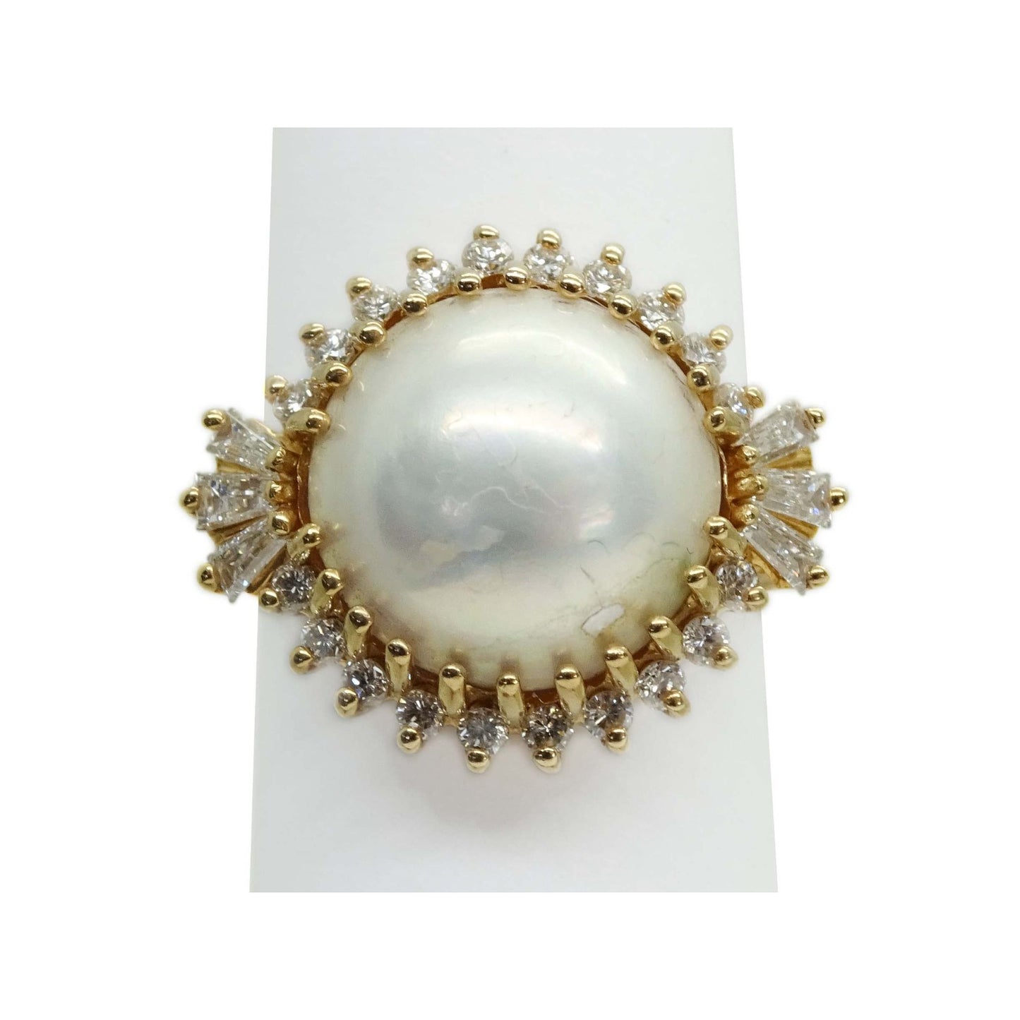 Estate Mabe Pearl Cabochon & Earth Mined Diamond Halo Ring 14k Gold Size 6.75