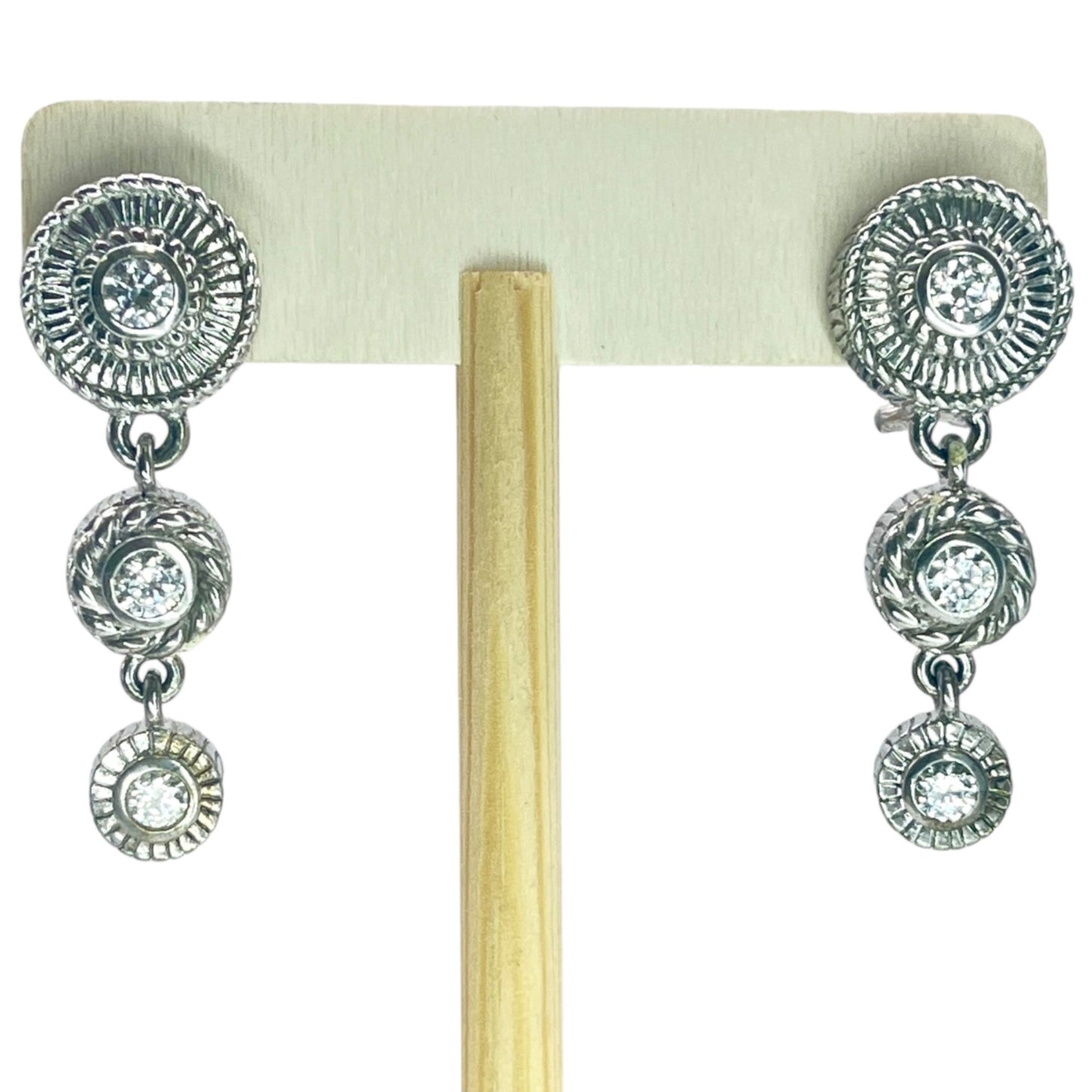 Judith Ripka 925 Sterling Silver Cubic Zirconia Dangle Clip Earrings Classic