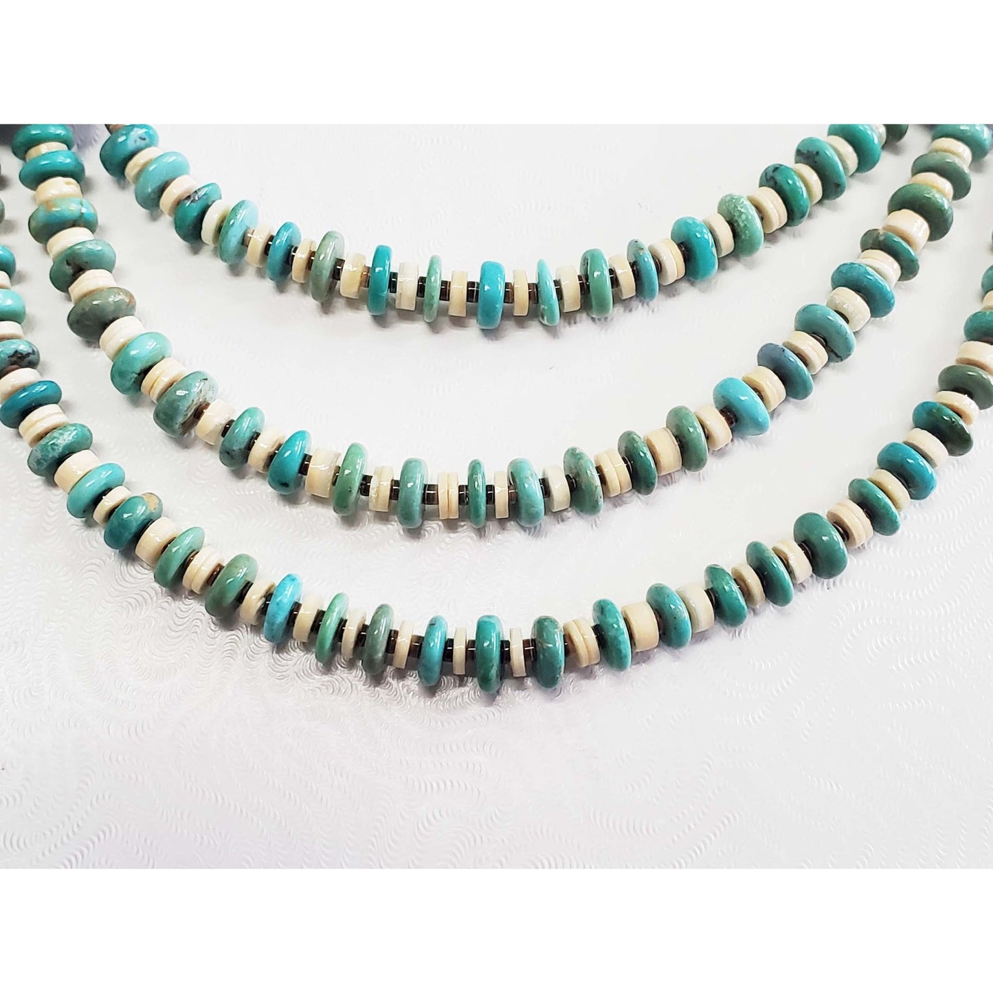 Running Bear Native American Turquoise & Heishi 3-Strand Collar Necklace