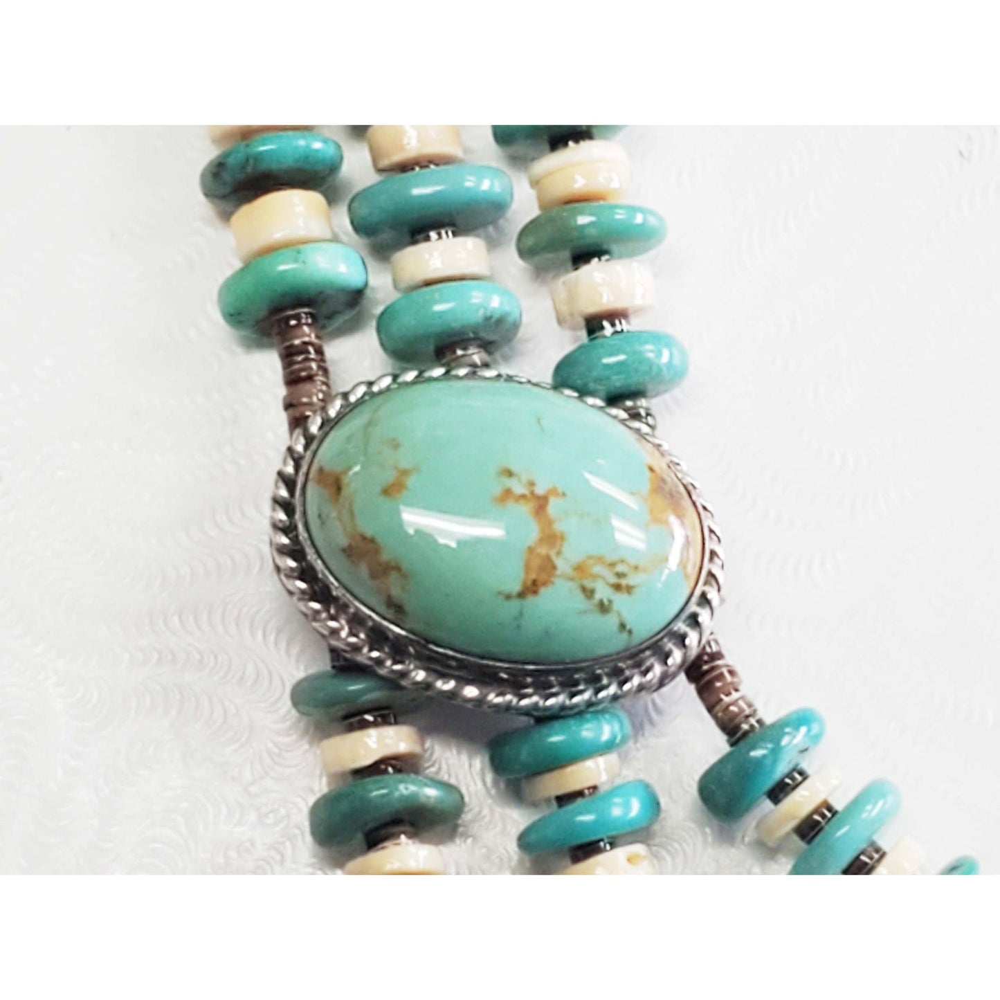 Running Bear Native American Turquoise & Heishi 3-Strand Collar Necklace