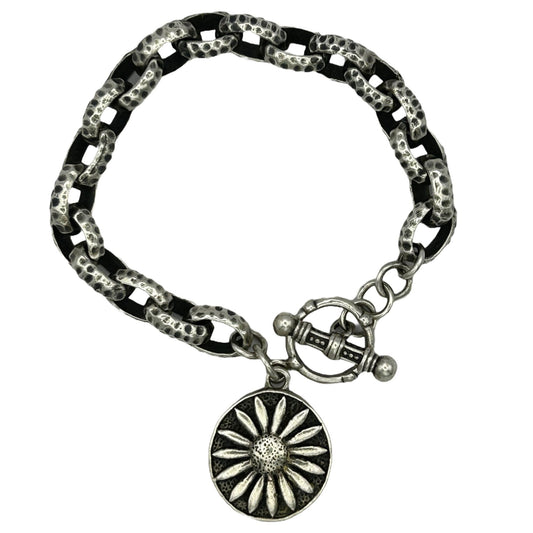 Exex Sterling Silver Sunflower Toggle Clasp Bracelet By Claudia Agudelo