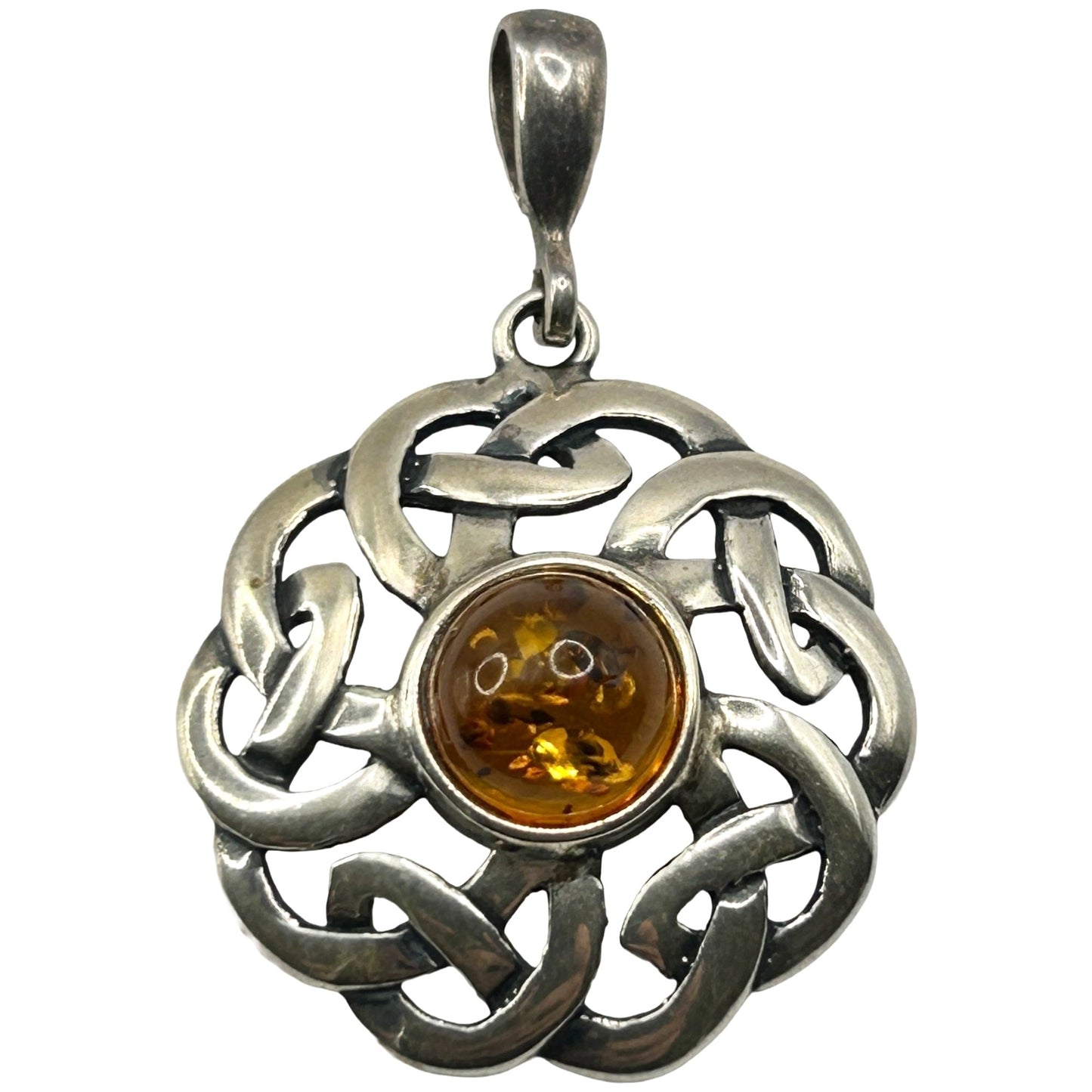 925 Sterling Silver and Amber Celtic Necklace Pendant