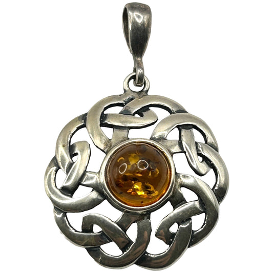 925 Sterling Silver and Amber Celtic Necklace Pendant