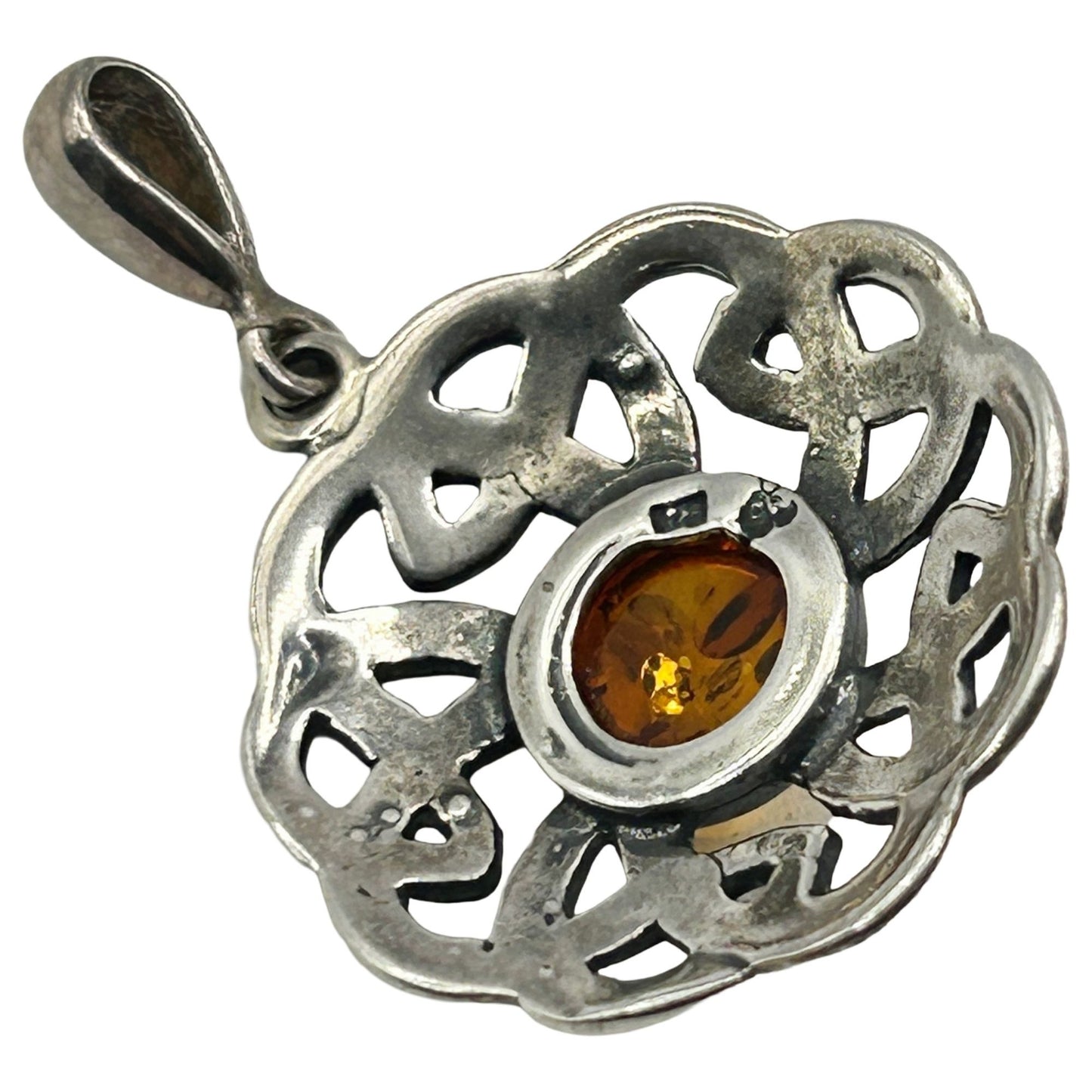 925 Sterling Silver and Amber Celtic Necklace Pendant