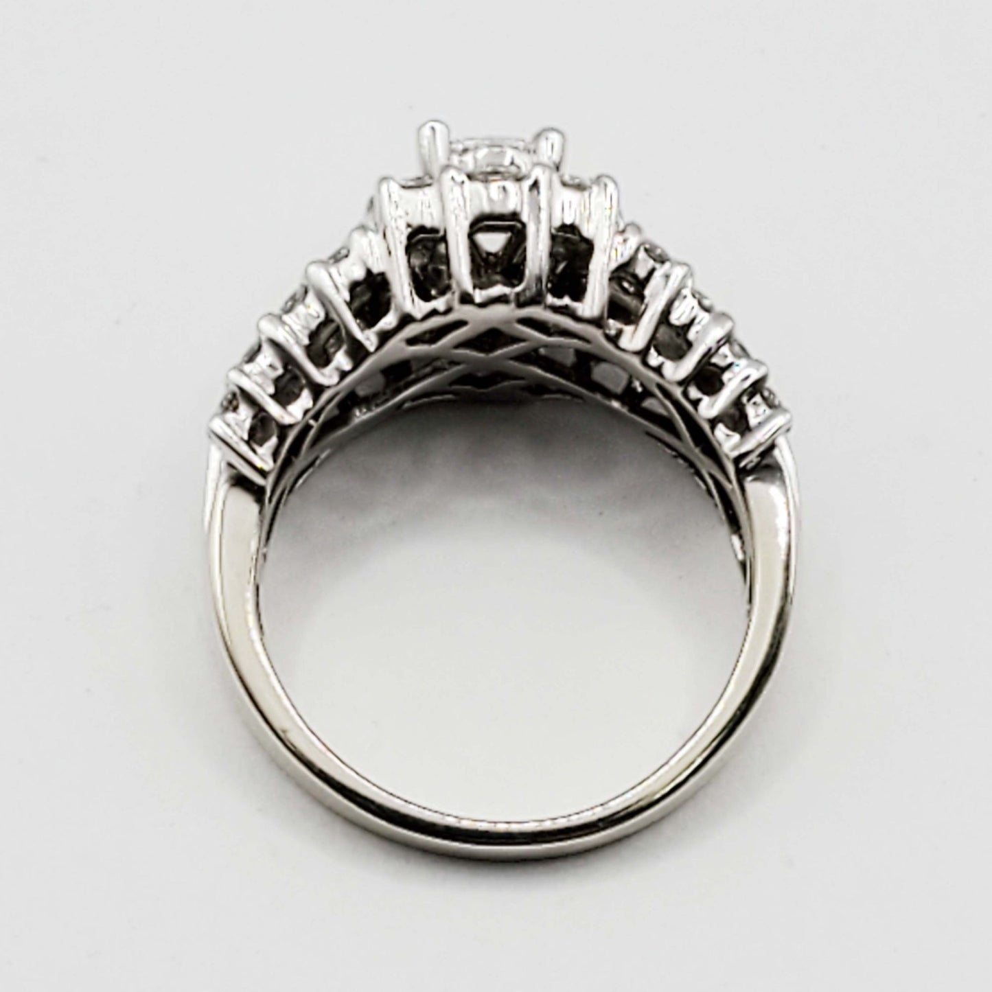 Pie-Cut Oval Center Diamond Halo 3-Row Ring 14k White Gold Size 6.75