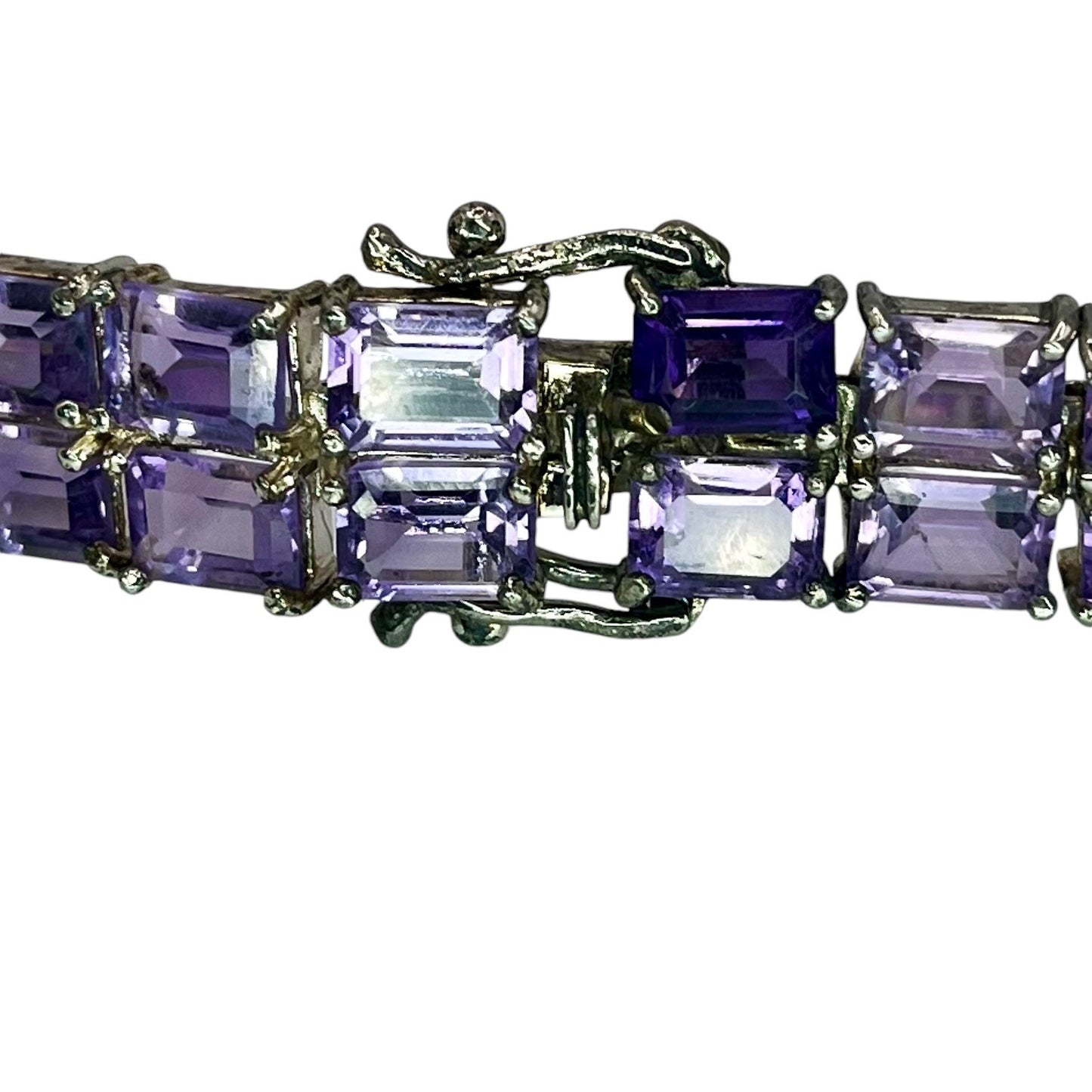 Sterling Silver Dual Strand Light Amethyst Emerald Cut Tennis Bracelet Colorful