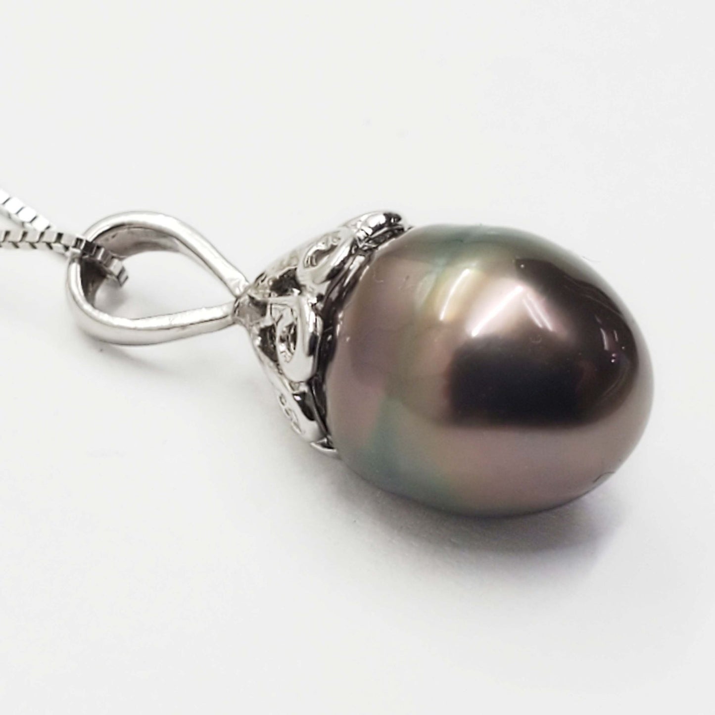 9mm Baroque Tahitian Pearl Drop Style Charm Pendant 14k White Gold
