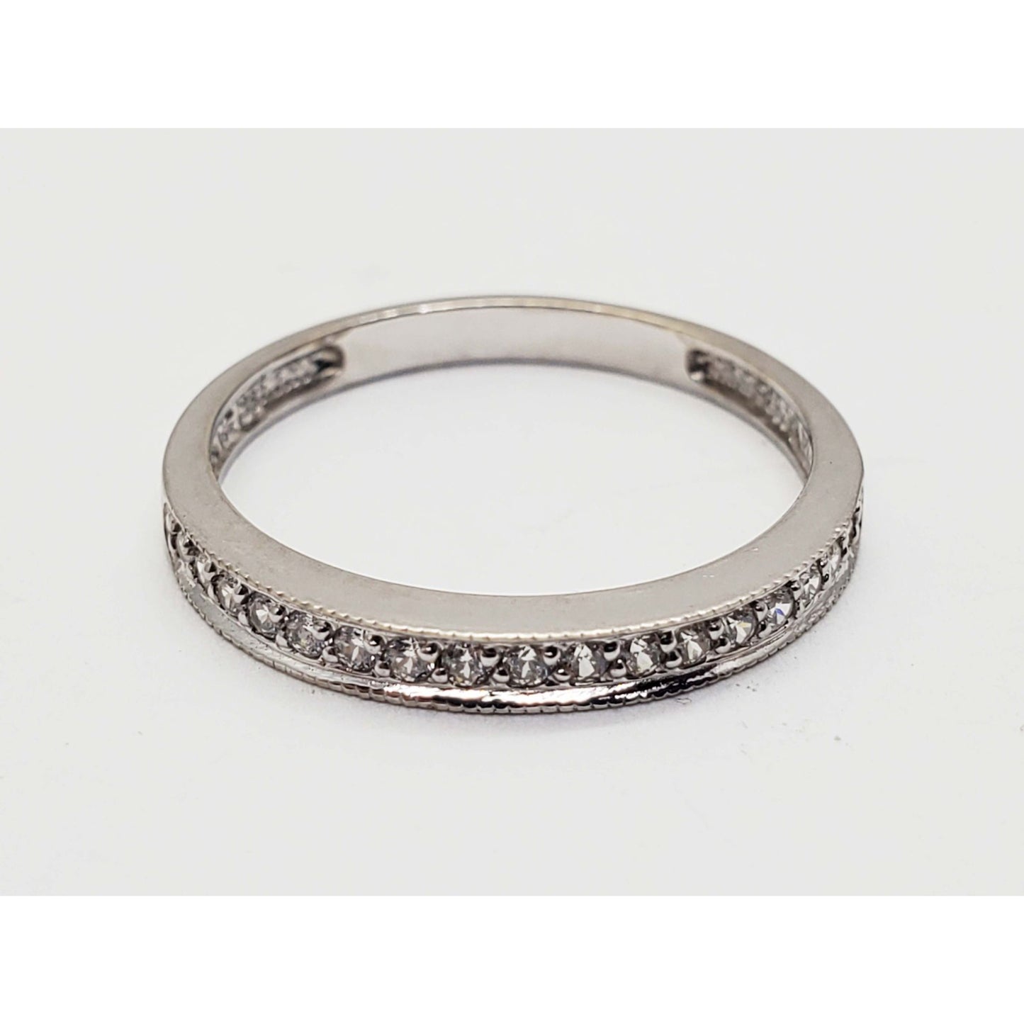 CZ Semi-Eternity Band Ring 14k White Gold Size 6