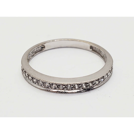 CZ Semi-Eternity Band Ring 14k White Gold Size 6