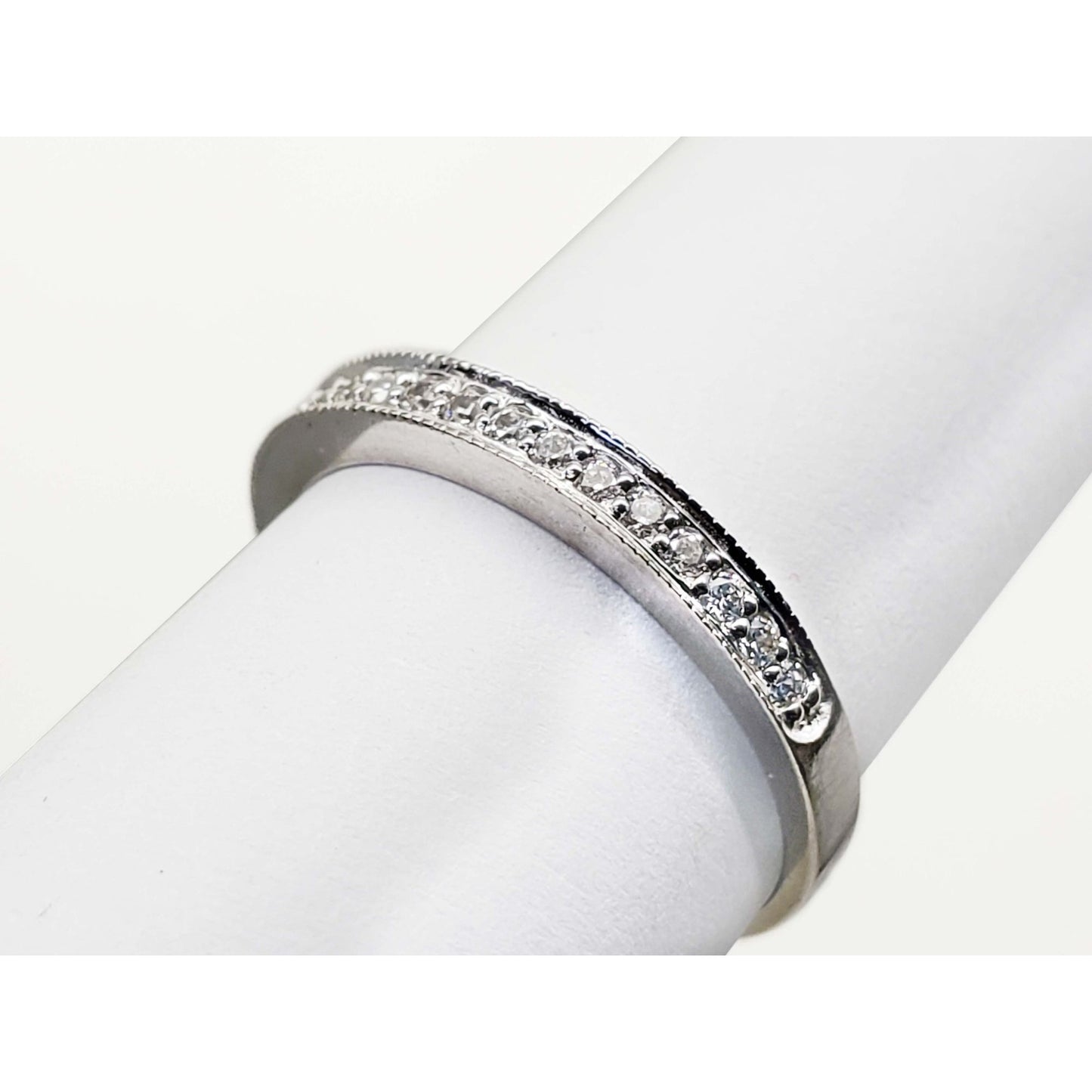 CZ Semi-Eternity Band Ring 14k White Gold Size 6