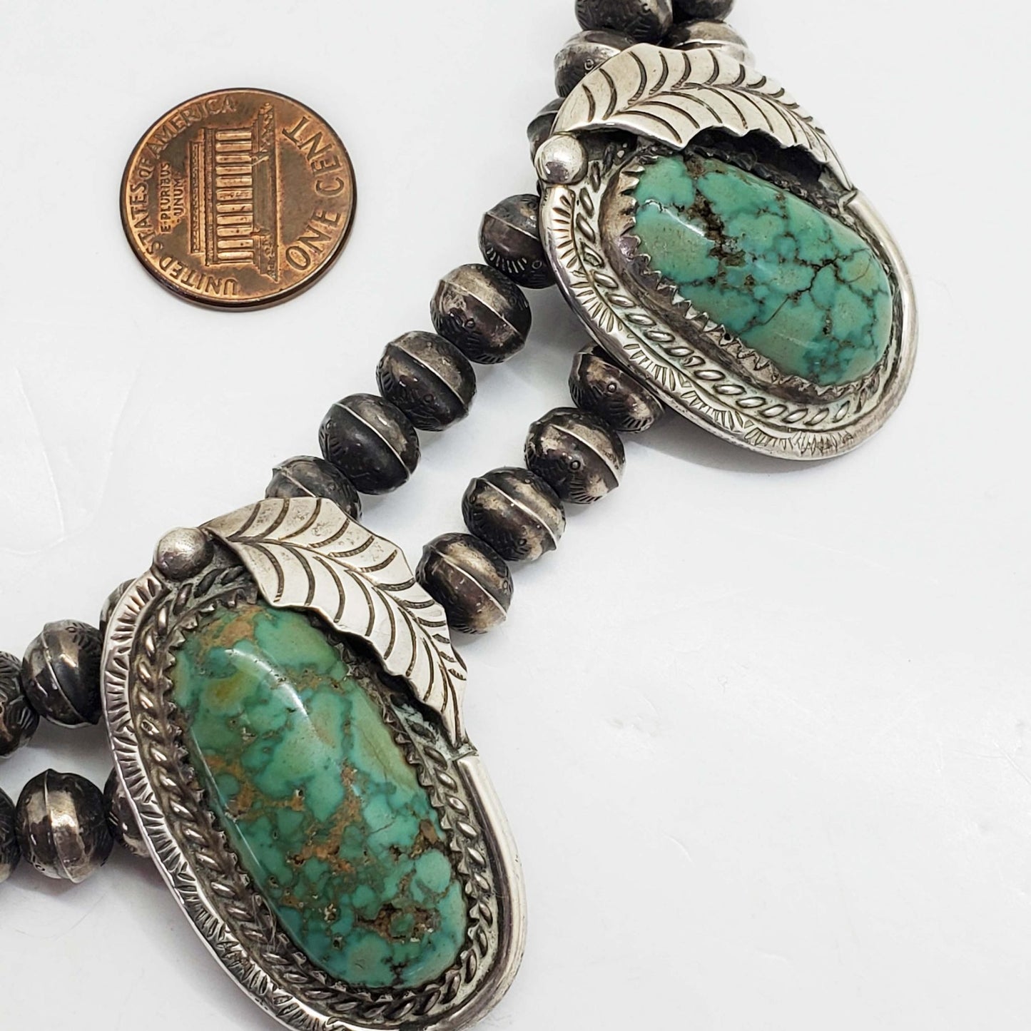 Southwestern Turquoise Station Sterling Silver Bead Collar Necklace 17"