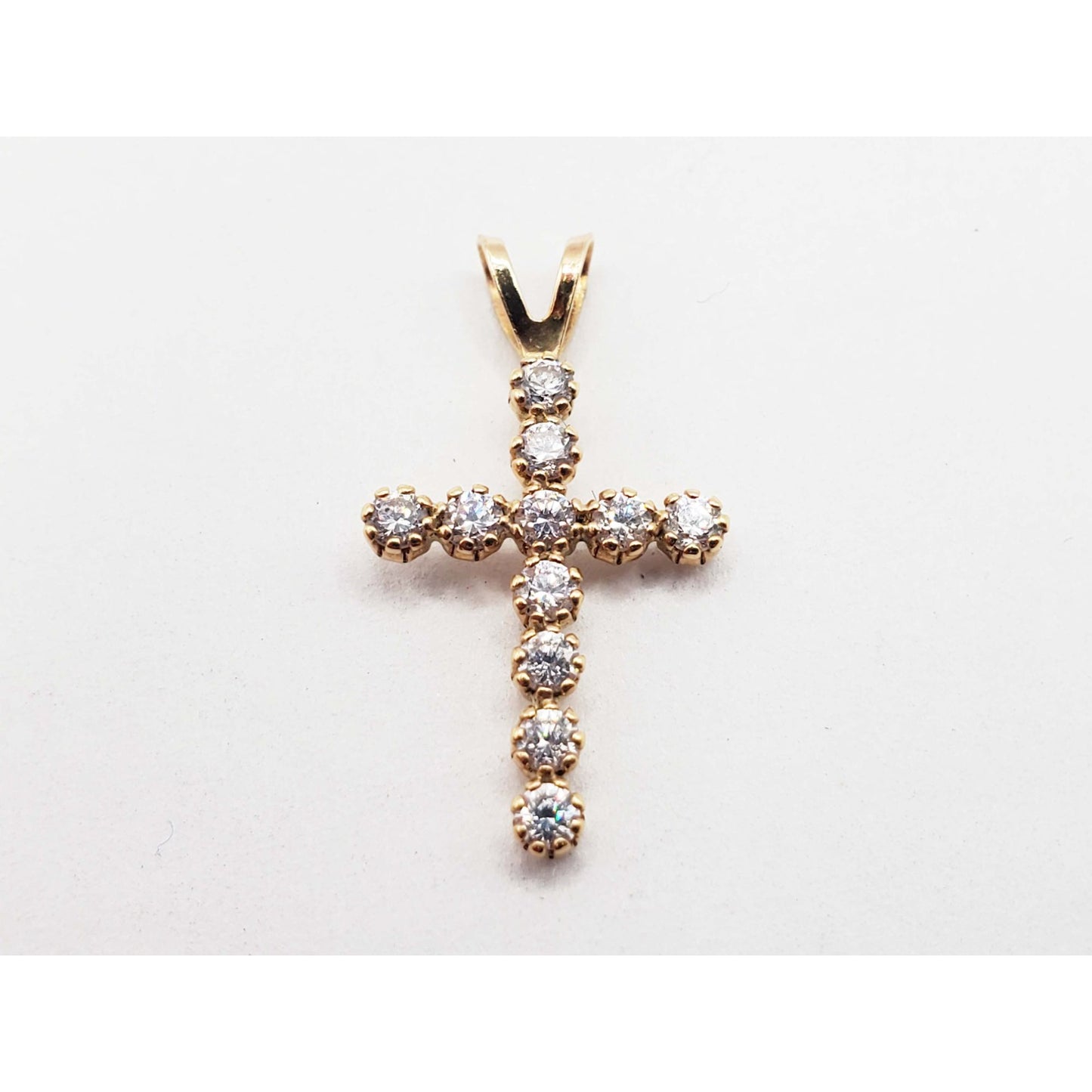 White CZ Mini-Cross Charm Pendant 14k Gold