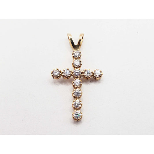 White CZ Mini-Cross Charm Pendant 14k Gold
