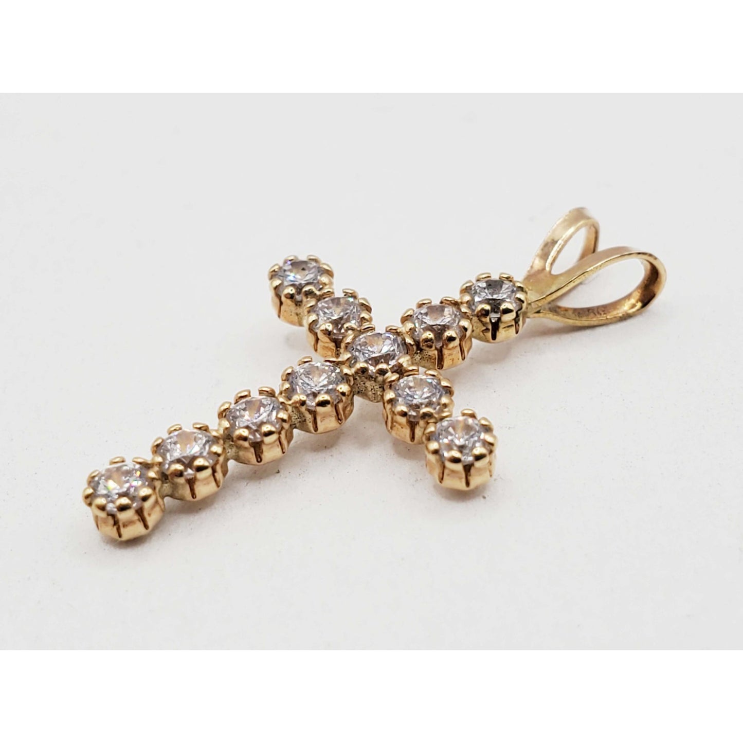 White CZ Mini-Cross Charm Pendant 14k Gold