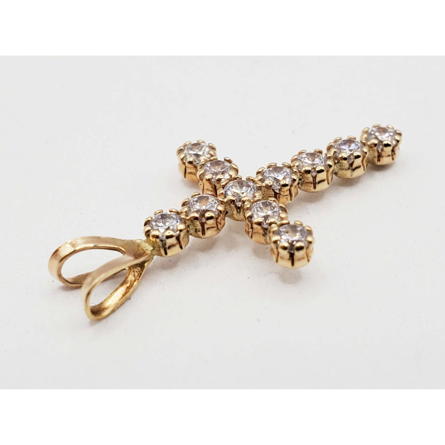 White CZ Mini-Cross Charm Pendant 14k Gold