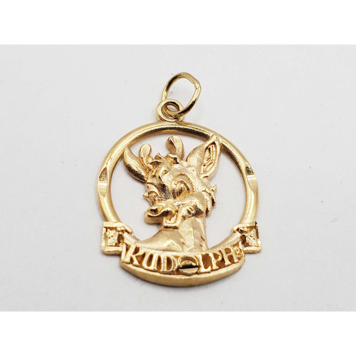 Round Rudolph the Red-Nosed Reindeer Christmas Charm Pendant 14k Gold VD