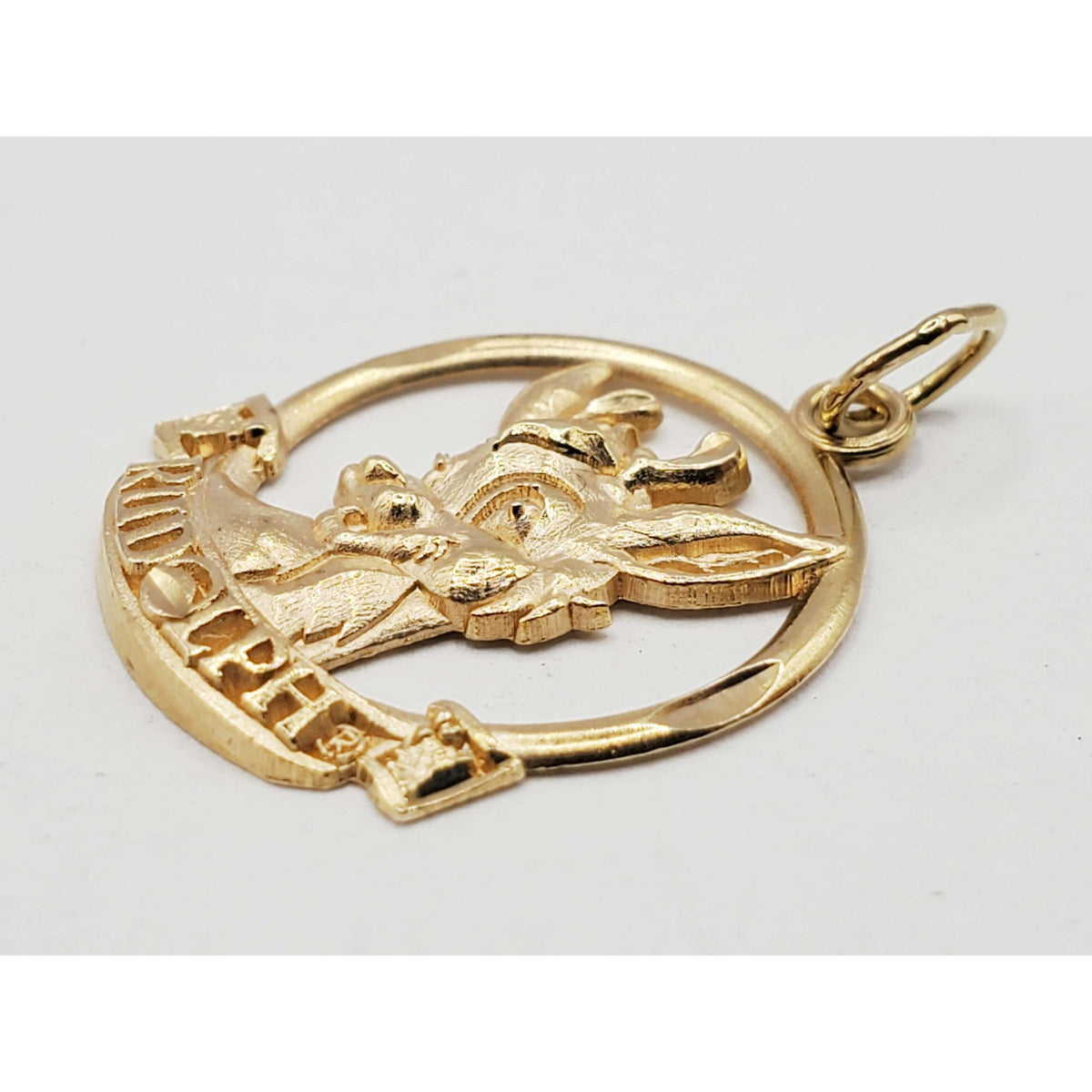Round Rudolph the Red-Nosed Reindeer Christmas Charm Pendant 14k Gold VD