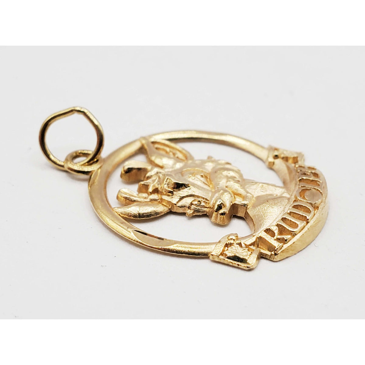 Round Rudolph the Red-Nosed Reindeer Christmas Charm Pendant 14k Gold VD