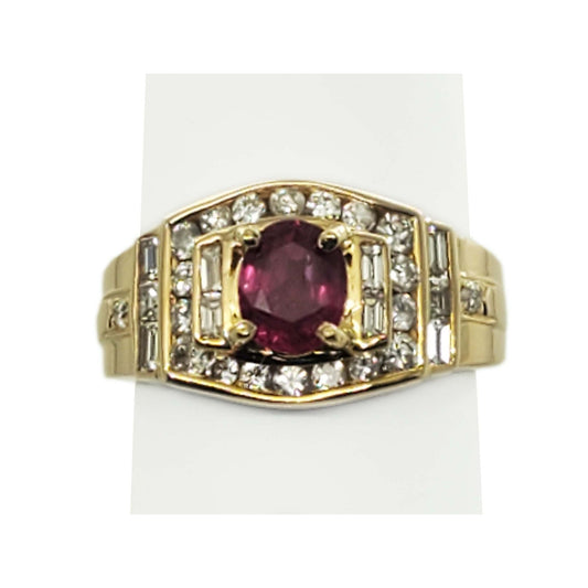 1.7 ctw Natural Ruby & Diamond Step Ring 18k Gold Size 8