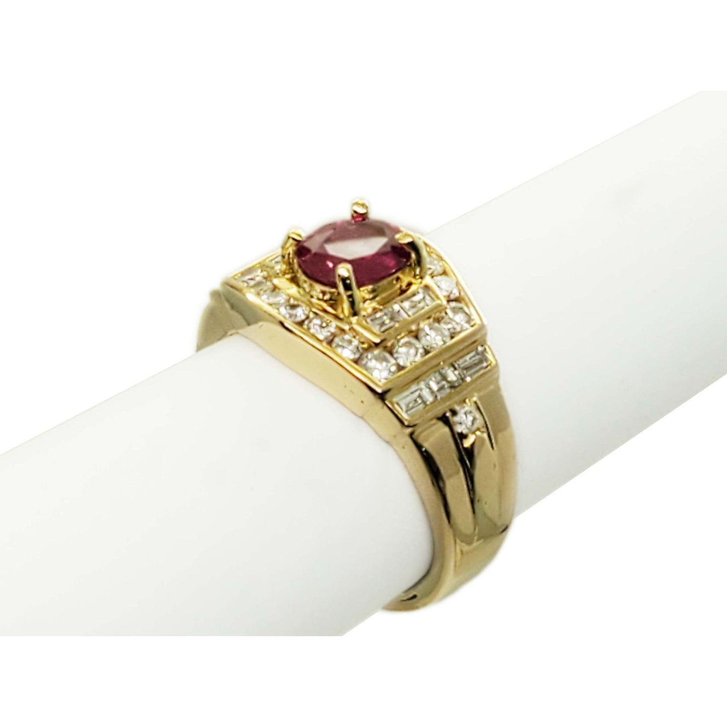 1.7 ctw Natural Ruby & Diamond Step Ring 18k Gold Size 8