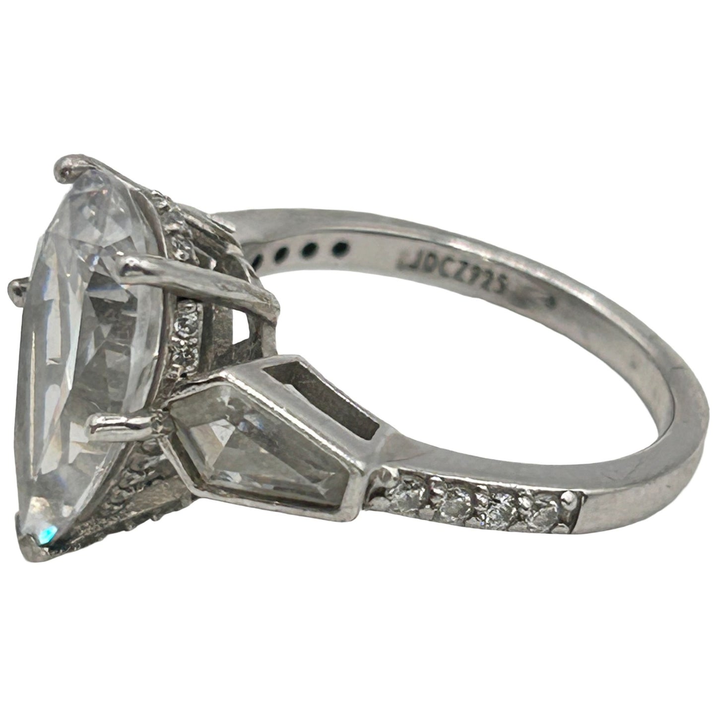 Vintage Jean Dousset 925 Sterling Silver Pear and Baguette CZ Ring - Size 6.25