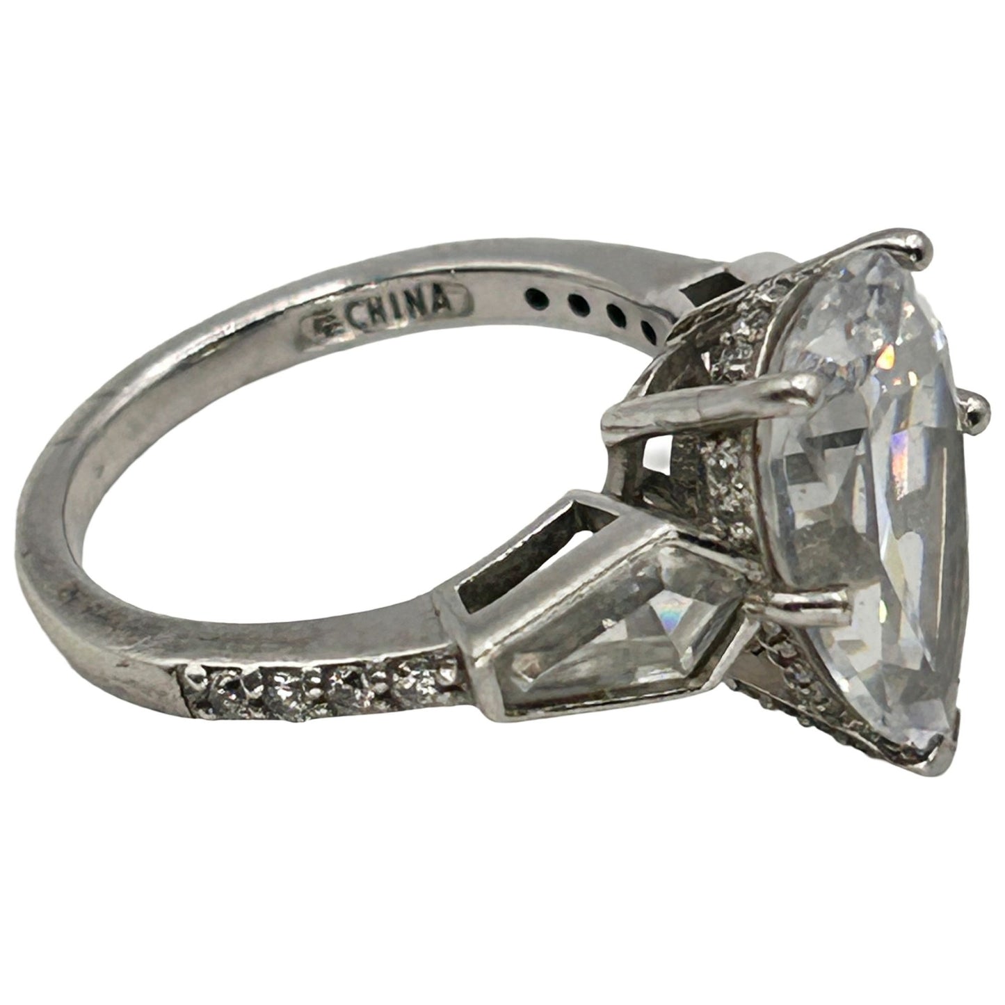 Vintage Jean Dousset 925 Sterling Silver Pear and Baguette CZ Ring - Size 6.25